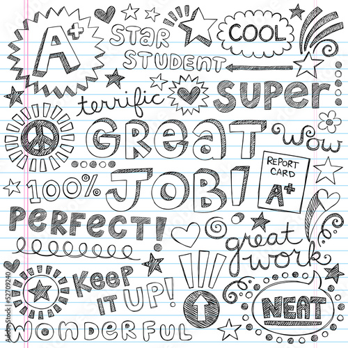 Great Job Super Student Praise Phrases Back to School Doodles