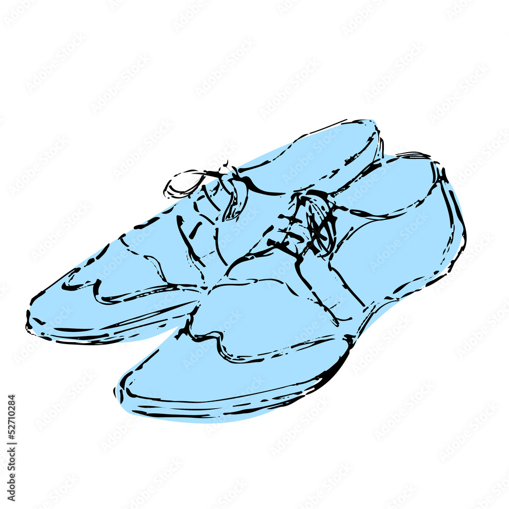 Mens fancy blue shoes hand drawn sketch on white background Mens fancy blue shoes hand drawn sketch on white background