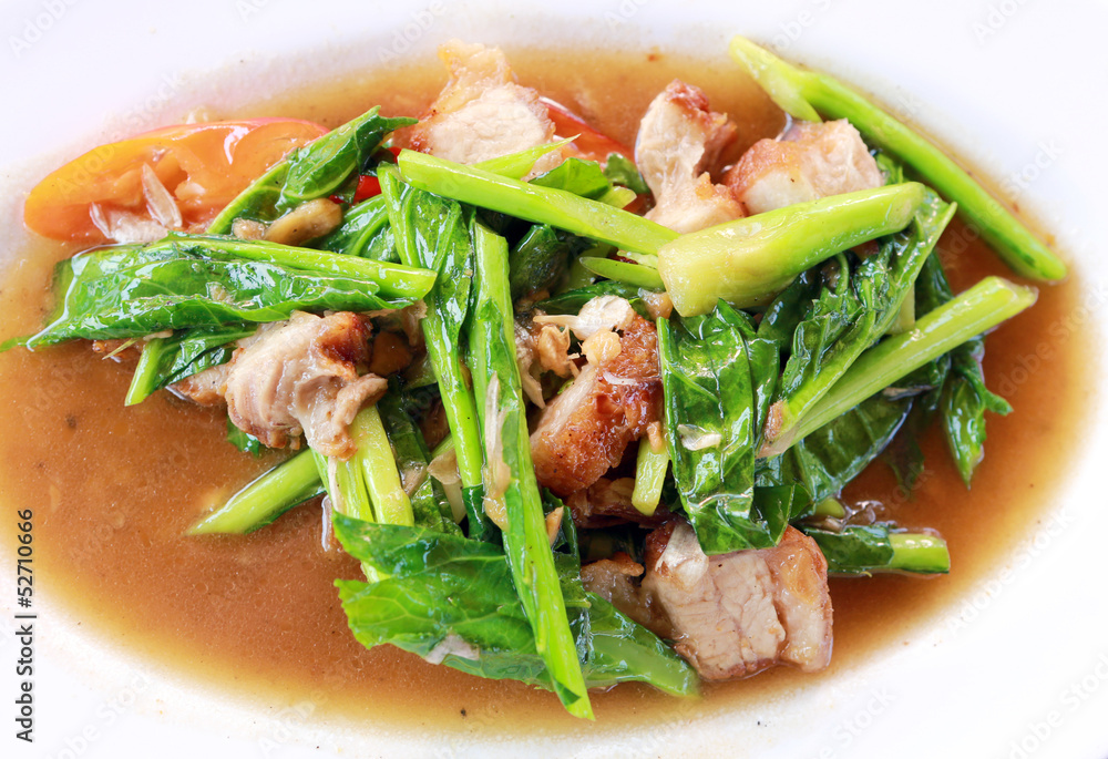 Kale with crispy pork Kale with crispy pork