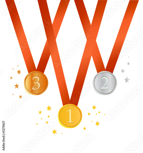 Set of medals. Gold, silver and bronze medals