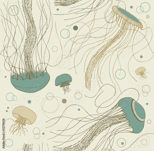 Seamless sandy marine pattern with medusas