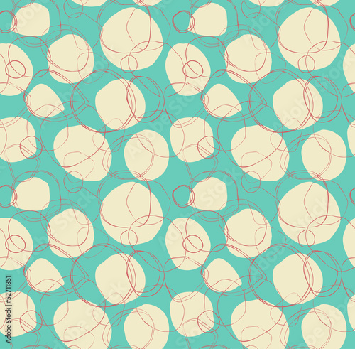 Turquoise seamless linear pattern with hand drawn circles