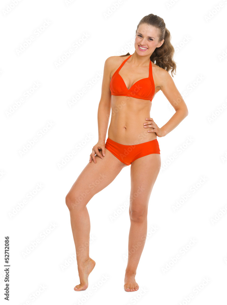 Full length portrait of happy young woman in swimsuit Full length portrait of happy young woman in swimsuit