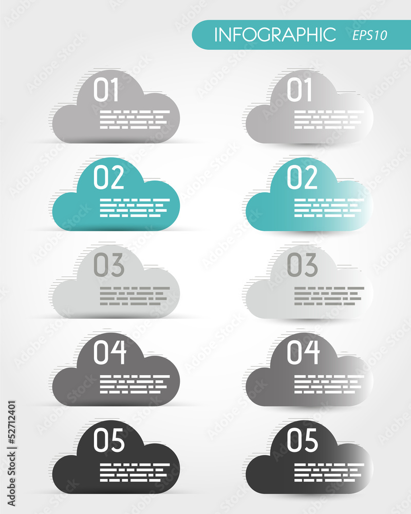 turquoise five infographic options with clouds