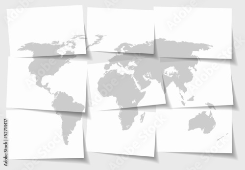 World map concept of separated note papers background