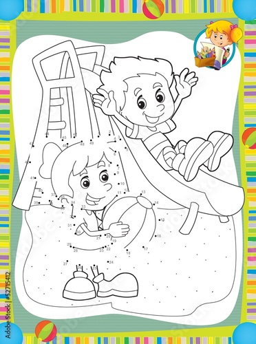 Cartoon kids on the slide - illustration for the children