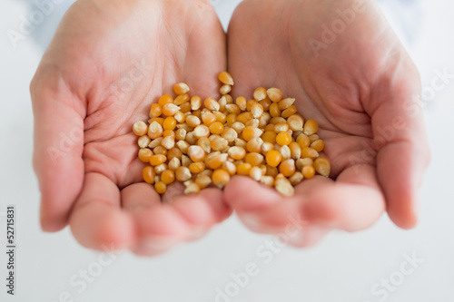 Woman holding corn grain