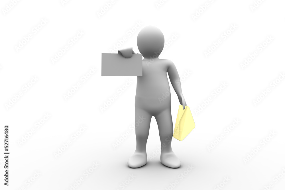 White figure holding a brown envelope and letter White figure holding a brown envelope and letter