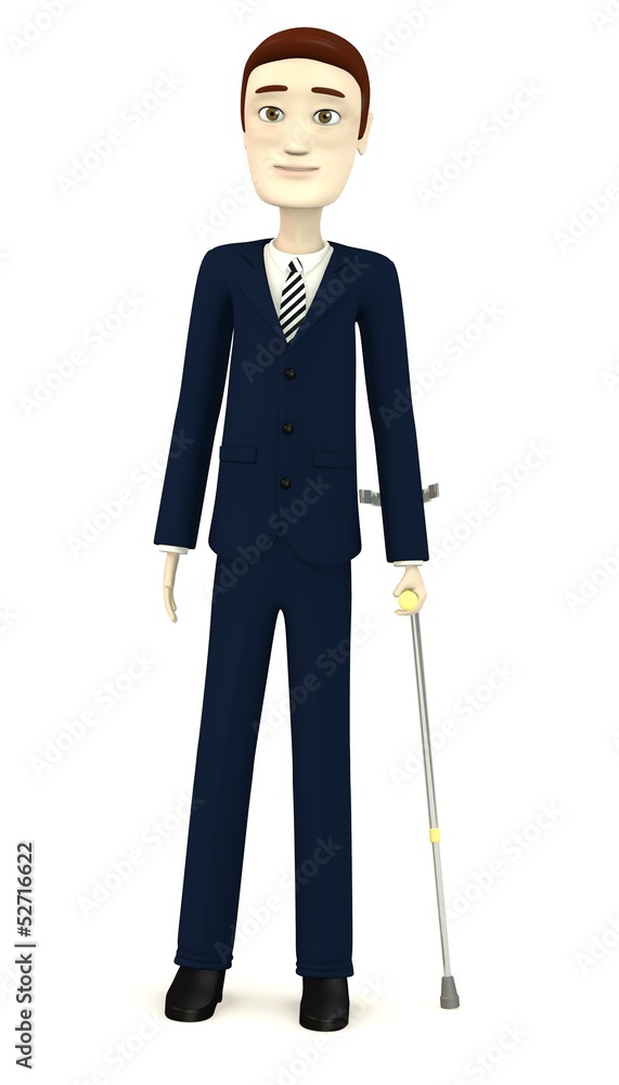 3d render of cartoon character with crutches 3d render of cartoon character with crutches