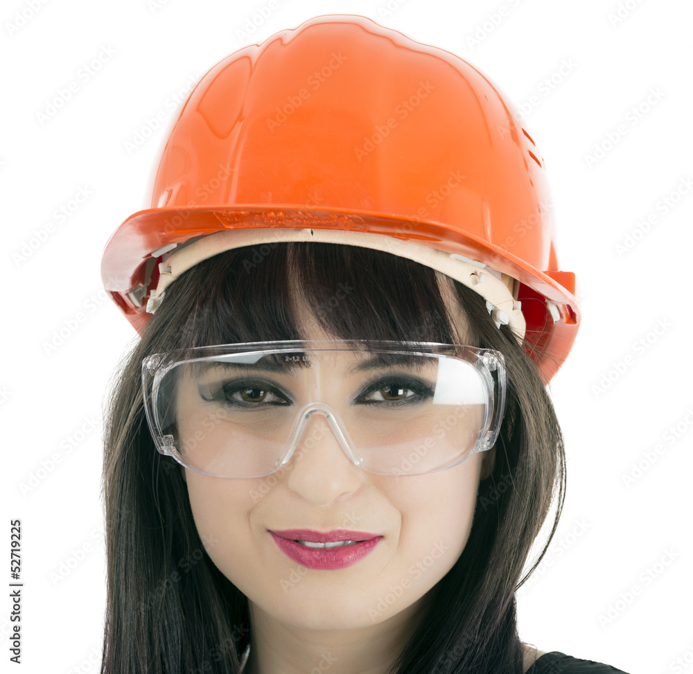 young sexy businesswoman with helmet and glasses young sexy businesswoman with helmet and glasses