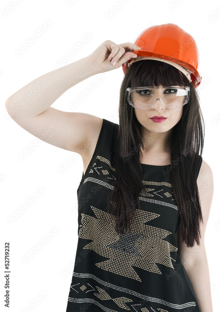 young sexy businesswoman with helmet and glasses young sexy businesswoman with helmet and glasses