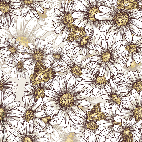 Fototapeta Naklejka Na Ścianę i Meble -  Summer floral pattern with daisies