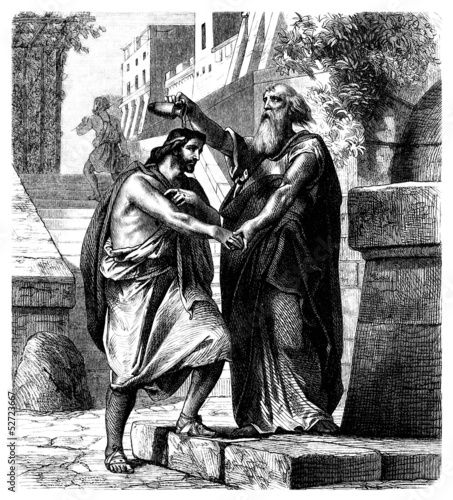 Samuel crowning King Saul - Biblical Scene photo