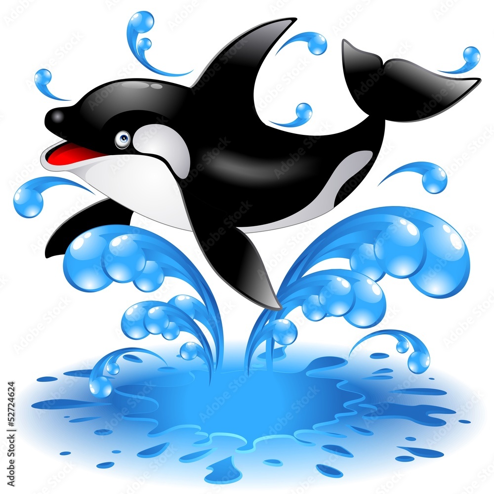 Obraz premium Happy Jumping Killer Whale Cartoon-Orca Salta in Acqua-Vector