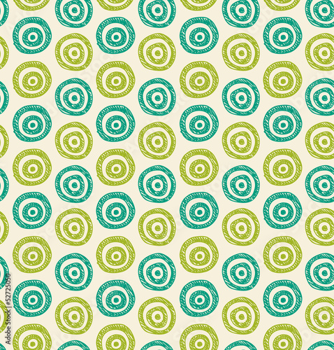 Seamless green hand drawn circles pattern