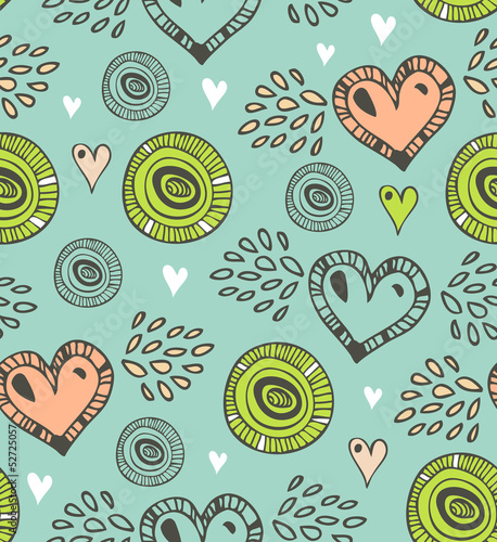 Seamless pattern with various hearts