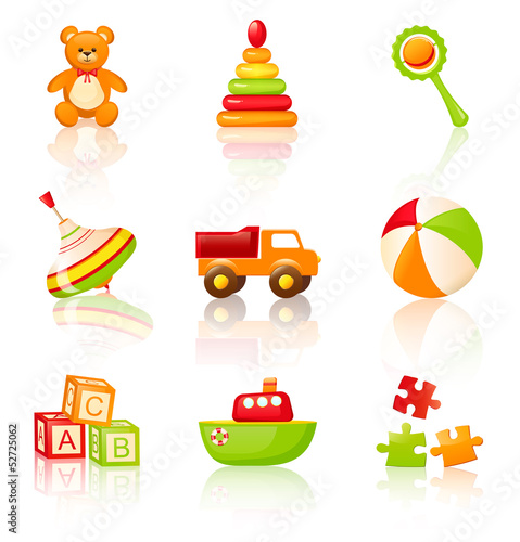 Collection of colourful children's toys. Vector icons.