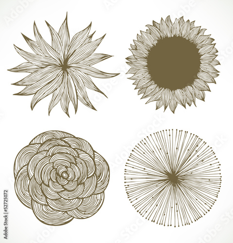 Vintage flowers set. Retro floral elements