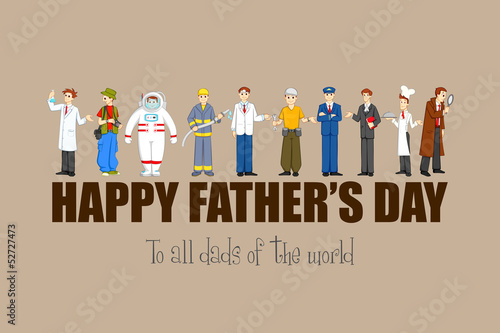 vector illustration of Father's Day with different professional