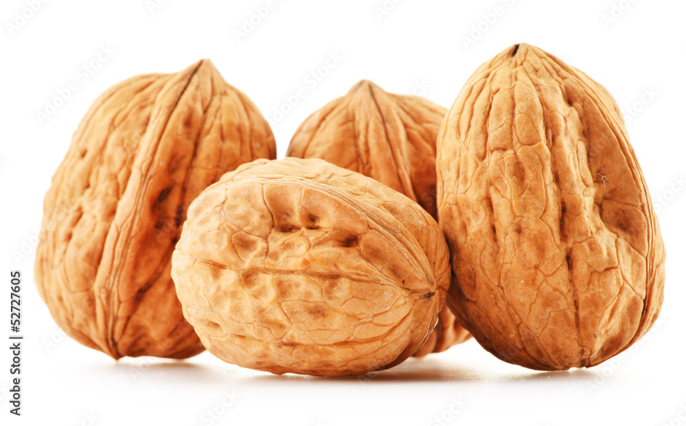 Composition with walnuts isolated on white Composition with walnuts isolated on white