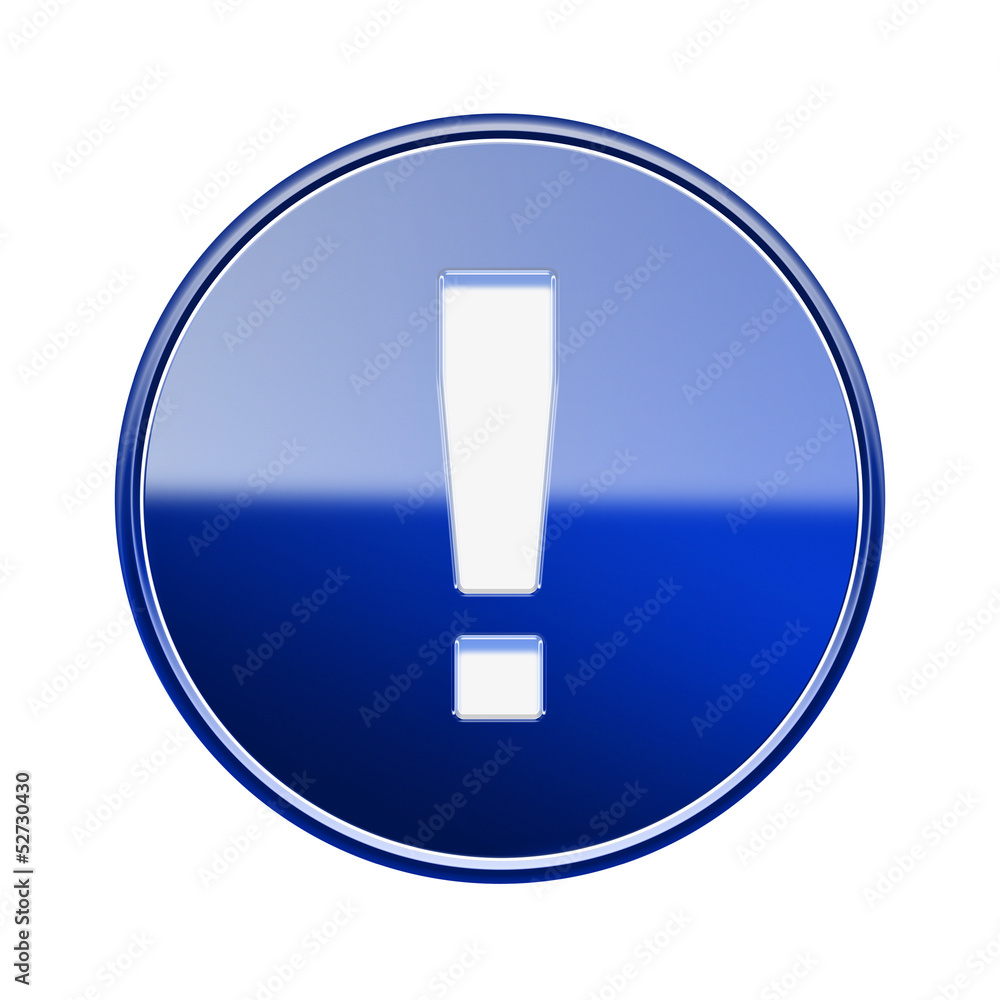Exclamation symbol icon glossy blue, isolated on white backgroun Exclamation symbol icon glossy blue, isolated on white backgroun