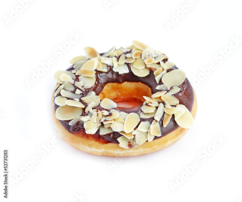 Closeup image of donut isolated on white background