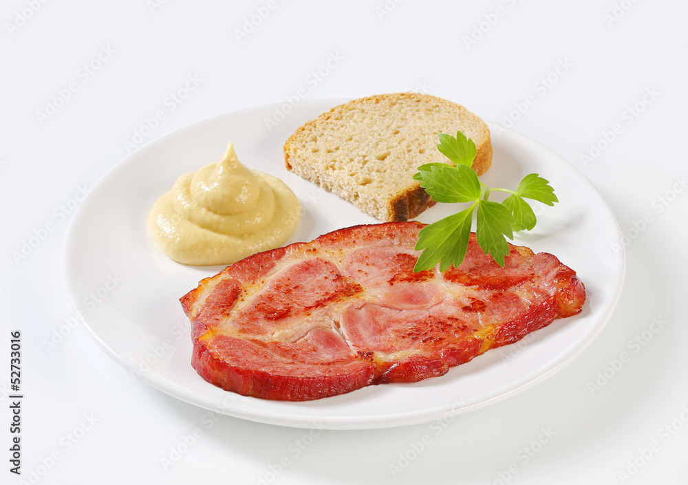 Smoked pork neck with bread and mustard Smoked pork neck with bread and mustard