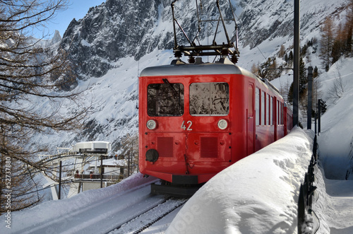 Scenic mountain train in snow