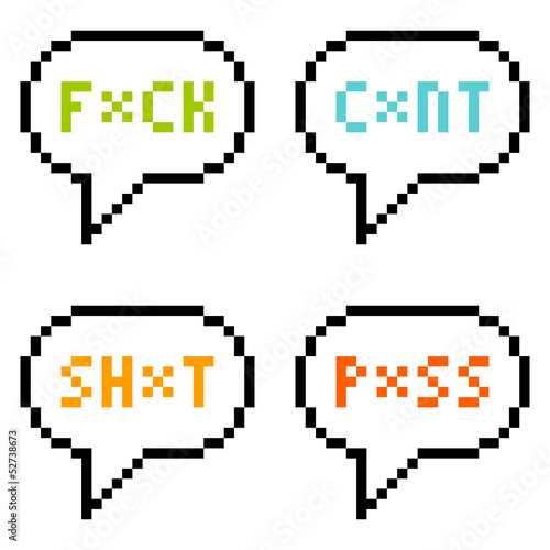8-bit Pixel 4-Letter Swear Words in Speech Bubbles Isolate on Wh