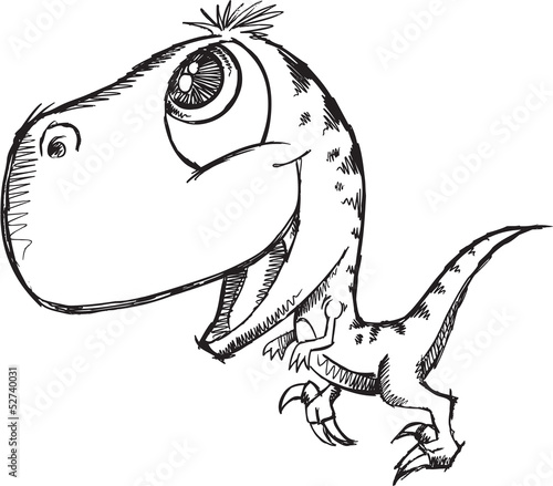 Sketch Doodle Cute Raptor Dinosaur Vector