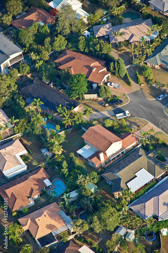 Photo Aerial view of the suburbs roofs near Brisbane, Australia.