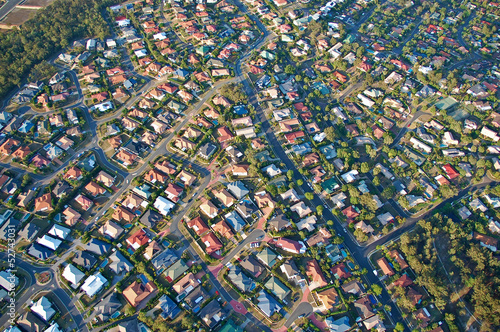 Aerial view of the suburbs roofs near Brisbane, Australia
