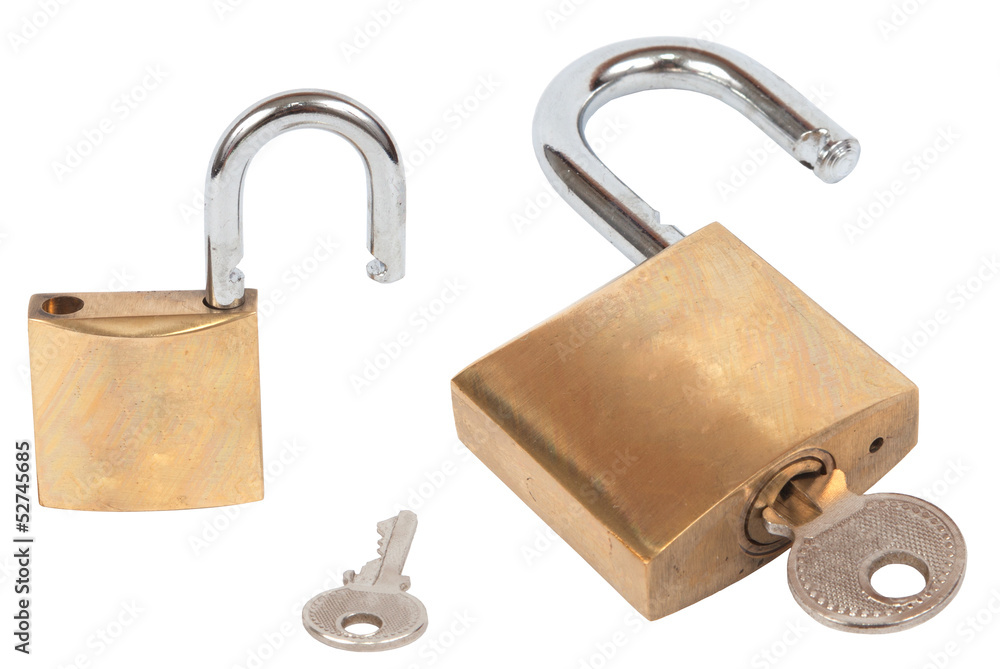 Gold key unlocking a gold lock (with clipping path) Gold key unlocking a gold lock (with clipping path)