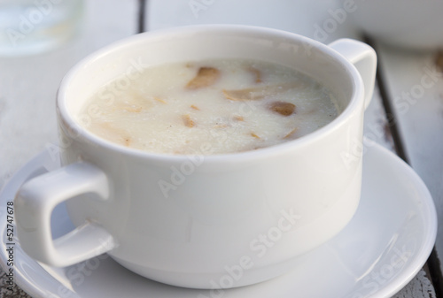 Creamy mushroom soup served in cup