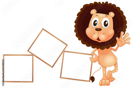 A lion standing beside the empty boards
