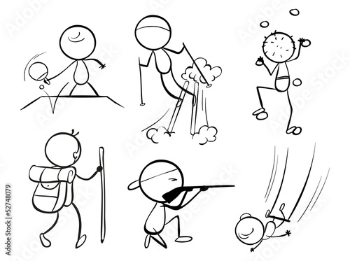 Doodle designs of sporty people