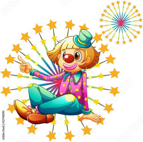 A female clown with fireworks