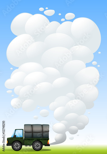 A military car with smoke