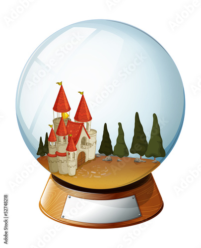 A castle with pine trees inside a dome