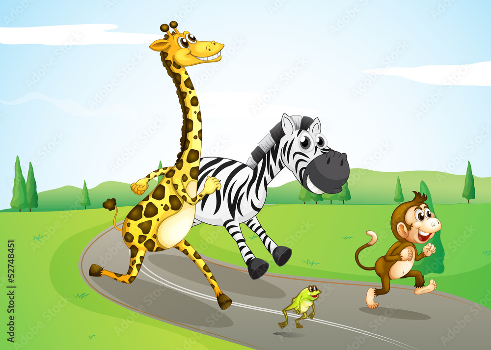 Naklejka premium Animals running at the street