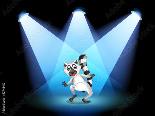 A stage with a dancing lemur