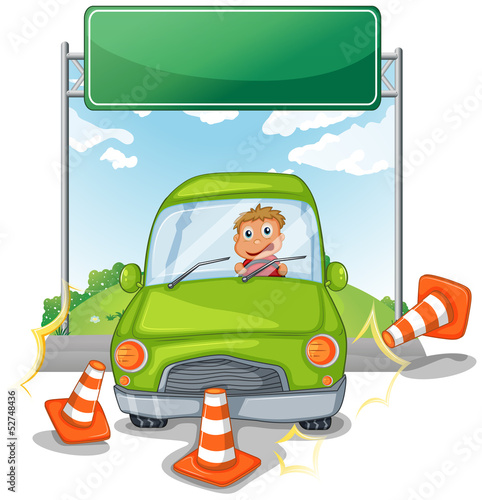 An accident at the road near the empty signboard