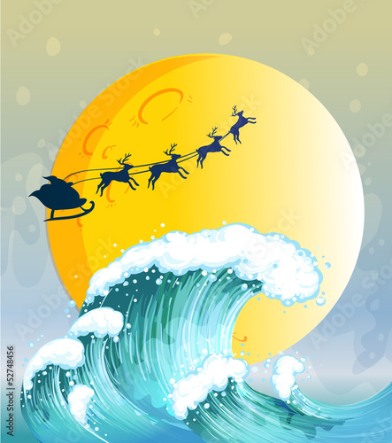 Big waves under the bright full moon