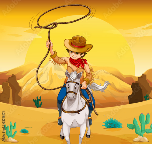 A white horse with a cowboy