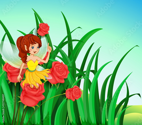 A fairy with a yellow dress at the garden