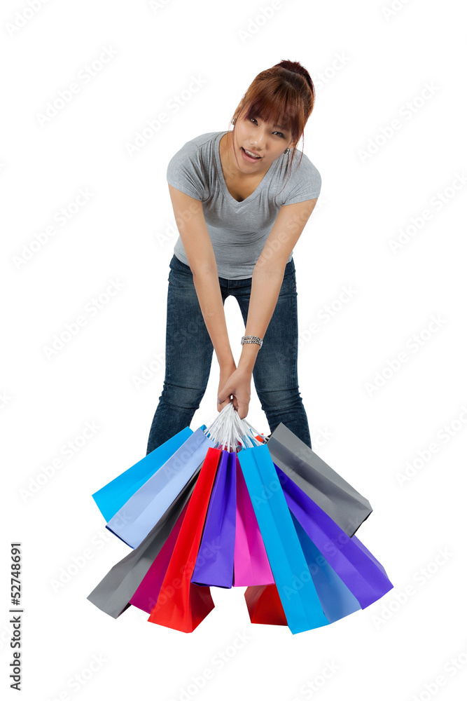 Isolated Young Asian woman with Shopping Bags Isolated Young Asian woman with Shopping Bags
