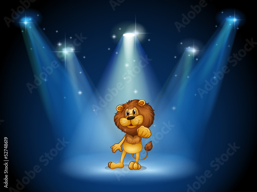 Fototapeta Naklejka Na Ścianę i Meble -  A stage with a brown lion at the center