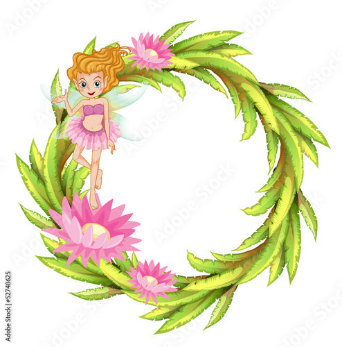 A round border design with a fairy