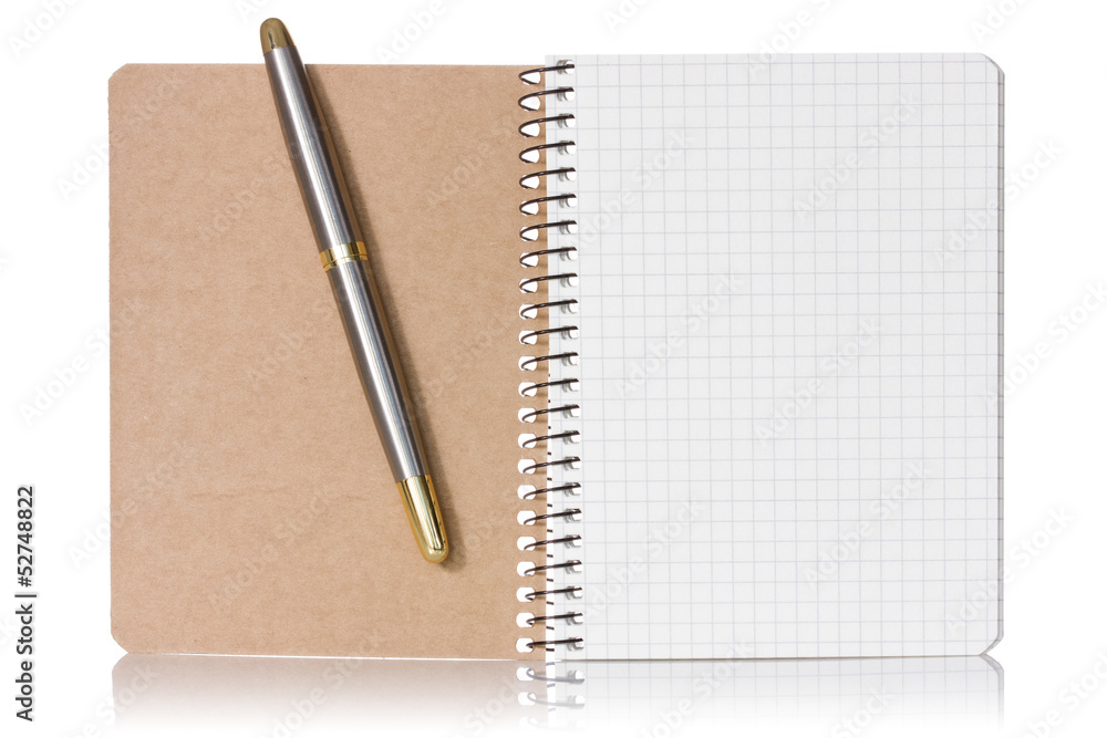 Opened notebook and pen Opened notebook and pen