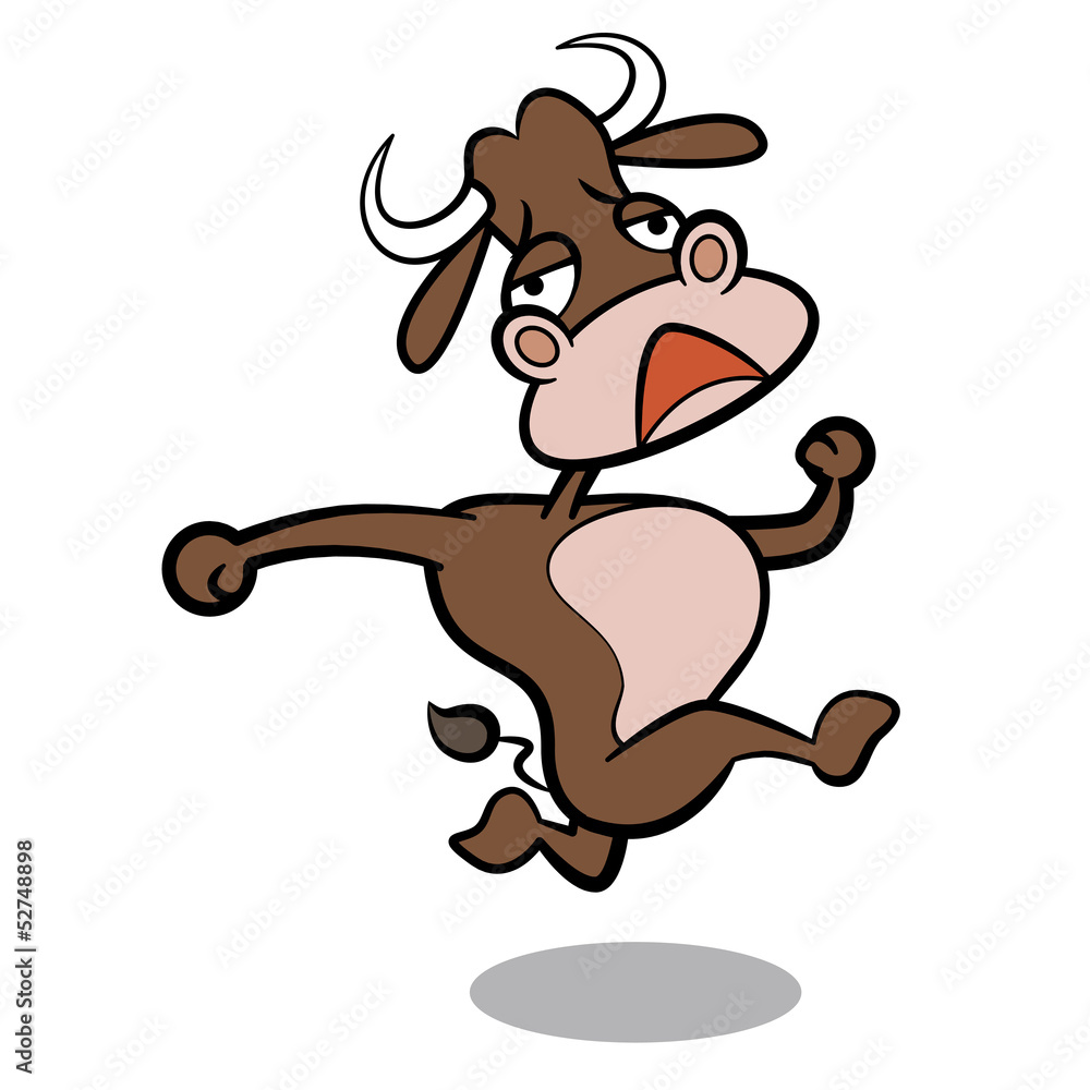 humor cartoon bull running with white background humor cartoon bull running with white background